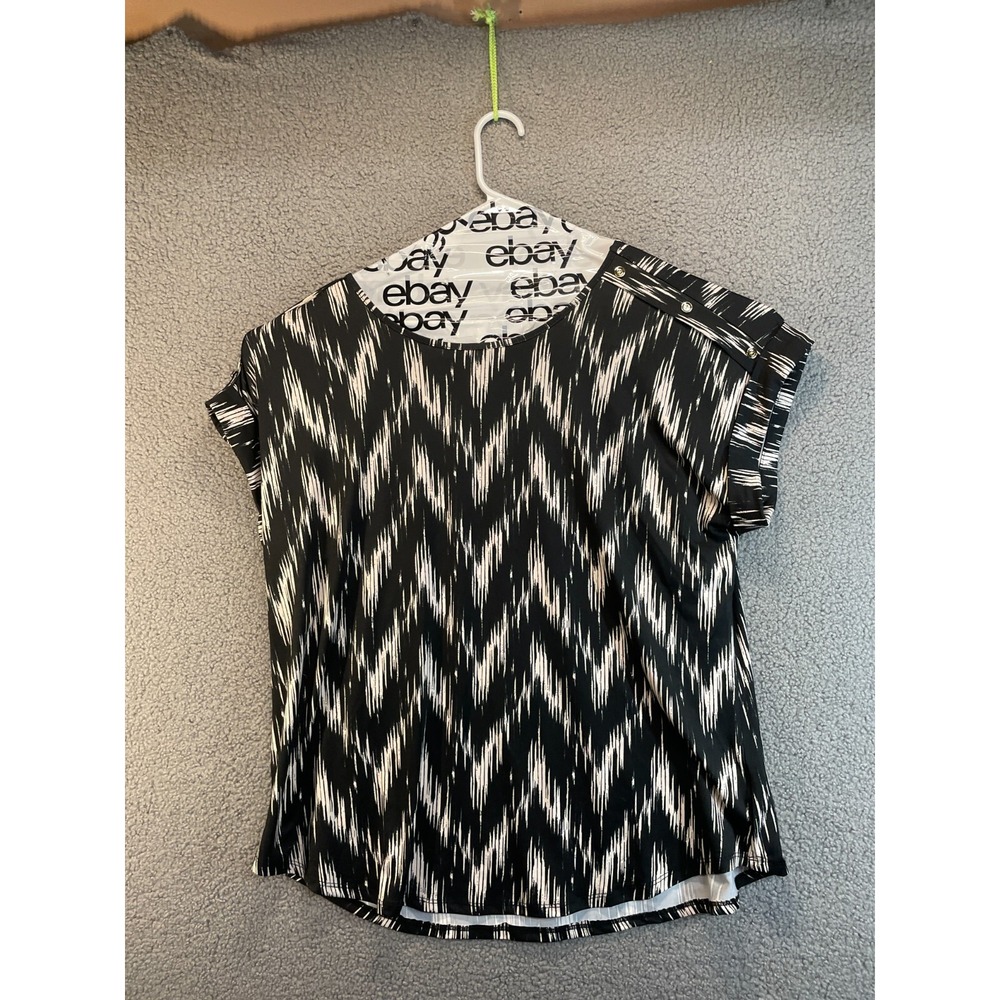 A.U.W. Black Short Sleeve Beautiful Stretch‎ Pullover Top Size 2X Black